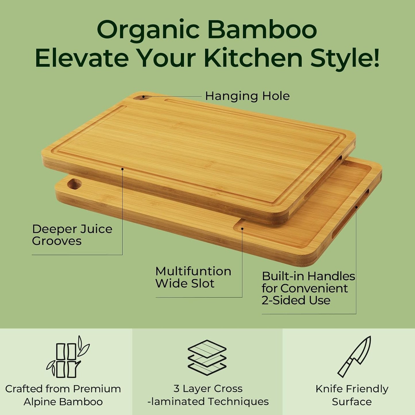 Wood Cutting Board, Carbonized Bamboo Cutting Boards Set With Smooth Surface & Easy Storage For Busy Kitchens, Ideal Charcuterie & Chopping, Durable, Knife-Friendly (4Pcs)