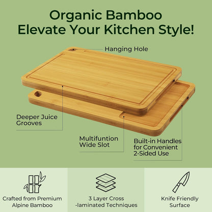 Wood Cutting Board, Carbonized Bamboo Cutting Boards Set With Smooth Surface & Easy Storage For Busy Kitchens, Ideal Charcuterie & Chopping, Durable, Knife-Friendly (4Pcs)