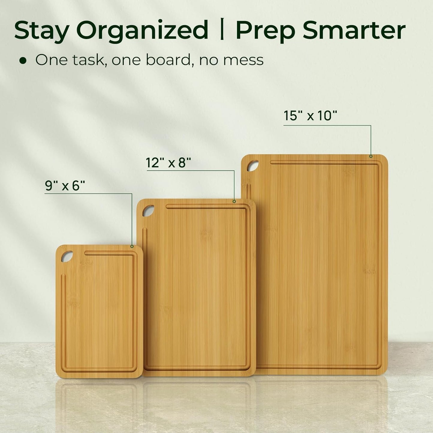 Wood Cutting Board, Carbonized Bamboo Cutting Boards Set With Smooth Surface & Easy Storage For Busy Kitchens, Ideal Charcuterie & Chopping, Durable, Knife-Friendly (4Pcs)