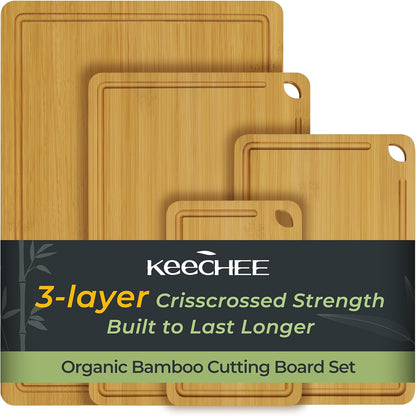 Wood Cutting Board, Carbonized Bamboo Cutting Boards Set With Smooth Surface & Easy Storage For Busy Kitchens, Ideal Charcuterie & Chopping, Durable, Knife-Friendly (4Pcs)