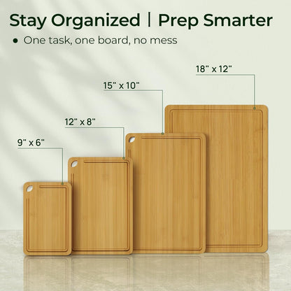 Wood Cutting Board, Carbonized Bamboo Cutting Boards Set With Smooth Surface & Easy Storage For Busy Kitchens, Ideal Charcuterie & Chopping, Durable, Knife-Friendly (4Pcs)