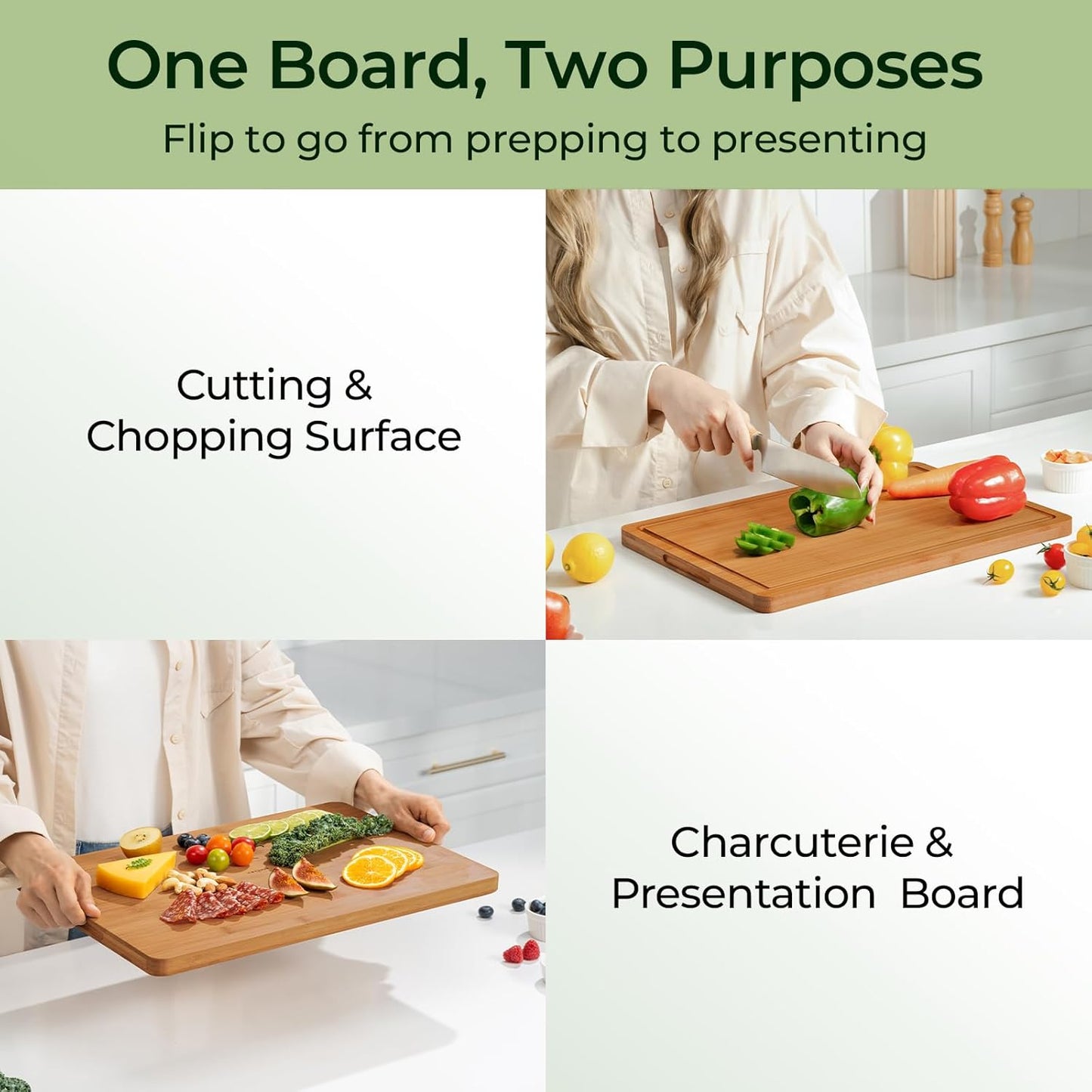 Wood Cutting Board, Carbonized Bamboo Cutting Boards Set With Smooth Surface & Easy Storage For Busy Kitchens, Ideal Charcuterie & Chopping, Durable, Knife-Friendly (4Pcs)