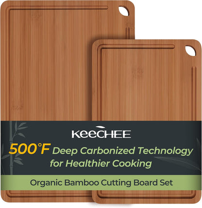 Wood Cutting Board, Carbonized Bamboo Cutting Boards Set With Smooth Surface & Easy Storage For Busy Kitchens, Ideal Charcuterie & Chopping, Durable, Knife-Friendly (4Pcs)