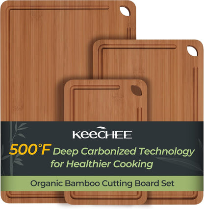 Wood Cutting Board, Carbonized Bamboo Cutting Boards Set With Smooth Surface & Easy Storage For Busy Kitchens, Ideal Charcuterie & Chopping, Durable, Knife-Friendly (4Pcs)