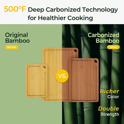 Wood Cutting Board, Carbonized Bamboo Cutting Boards Set With Smooth Surface & Easy Storage For Busy Kitchens, Ideal Charcuterie & Chopping, Durable, Knife-Friendly (4Pcs)