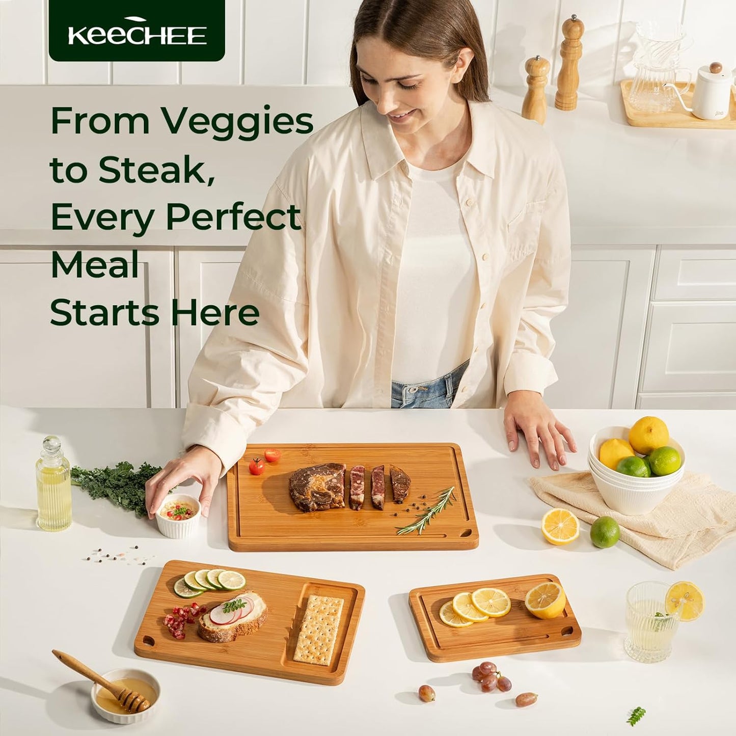 Wood Cutting Board, Carbonized Bamboo Cutting Boards Set With Smooth Surface & Easy Storage For Busy Kitchens, Ideal Charcuterie & Chopping, Durable, Knife-Friendly (4Pcs)