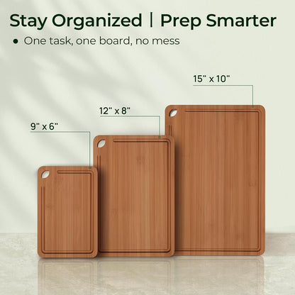 Wood Cutting Board, Carbonized Bamboo Cutting Boards Set With Smooth Surface & Easy Storage For Busy Kitchens, Ideal Charcuterie & Chopping, Durable, Knife-Friendly (4Pcs)