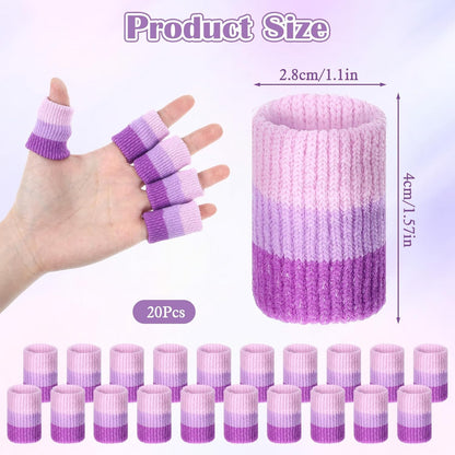 20pcs Crochet Finger Guard, Crochet Finger Protector, 1.57in Soft Finger Compression Sleeve, Crochets Fingers Guard for Writing, Knitting, Draw (Purple)