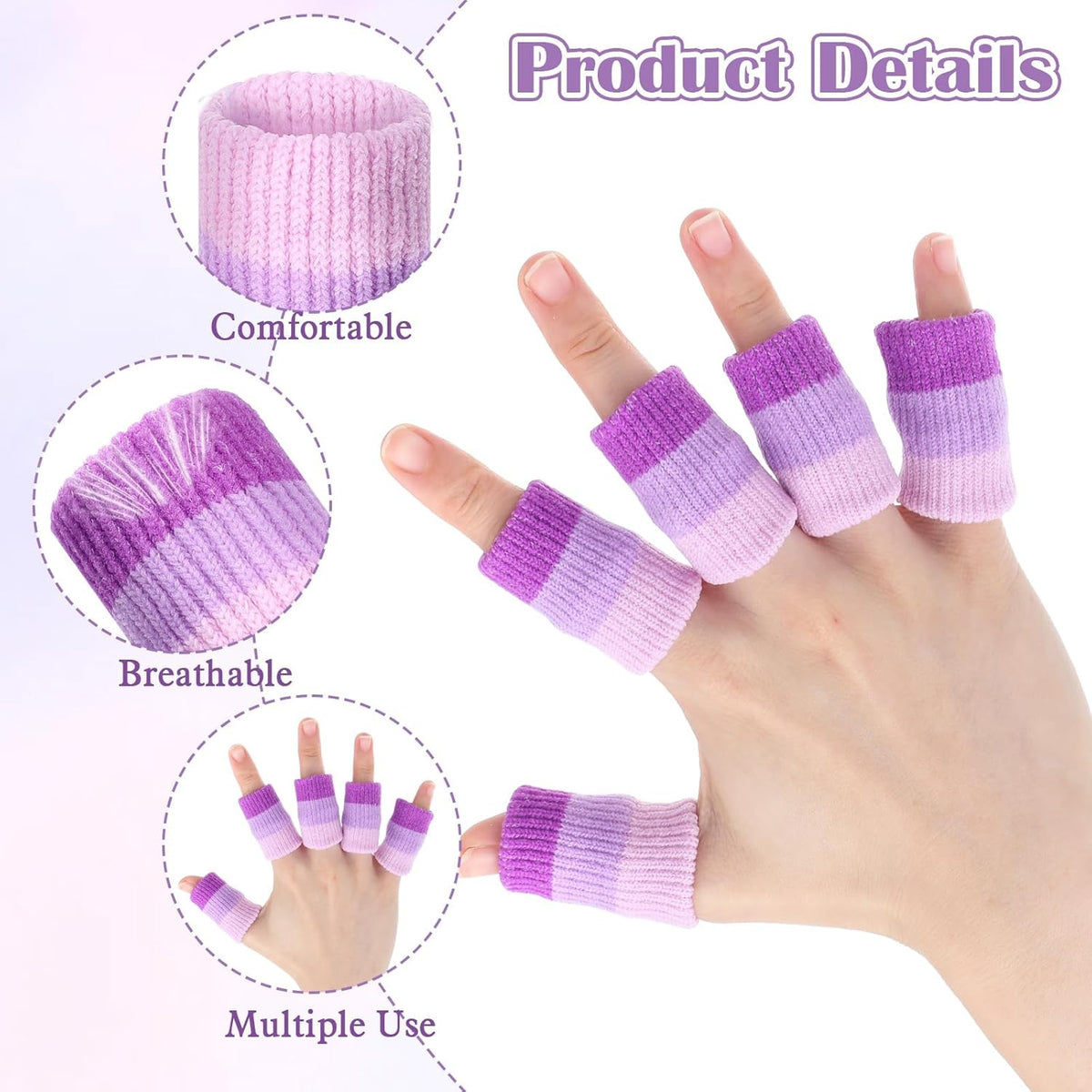 20pcs Crochet Finger Guard, Crochet Finger Protector, 1.57in Soft Finger Compression Sleeve, Crochets Fingers Guard for Writing, Knitting, Draw (Purple)