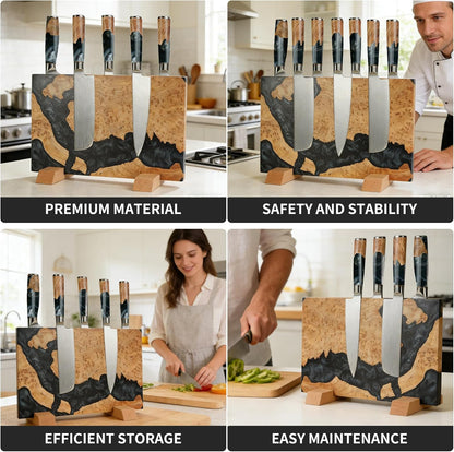 Magnetic Knife Block, 16 Inch Handcrafted Burl Wood Resin Knife Holder, Strong Neodymium Double-Sided Magnet, Countertop Knife Storage Stand Holds 20 Knives, Safe Blade Organizer for Kitchen