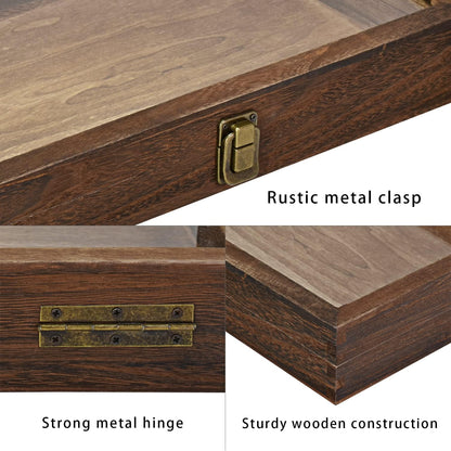 2 Pcs Wood Tempered Glass Top Jewelry Display Case Accessories Storage Box with Metal Clasp, Wooden Jewelry Tray for Collectibles, Pocket Knife Display Case, Brown Color
