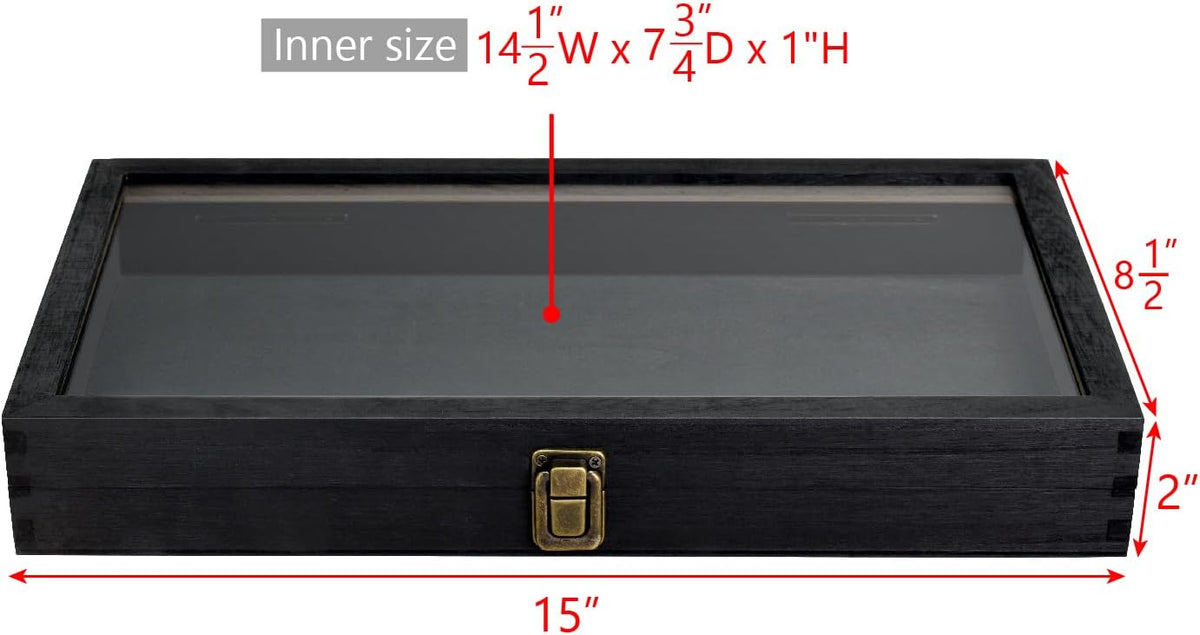 2 Pcs Wood Tempered Glass Top Jewelry Display Case Accessories Storage Box with Metal Clasp, Wooden Jewelry Tray for Collectibles, Pocket Knife Display Case, Brown Color