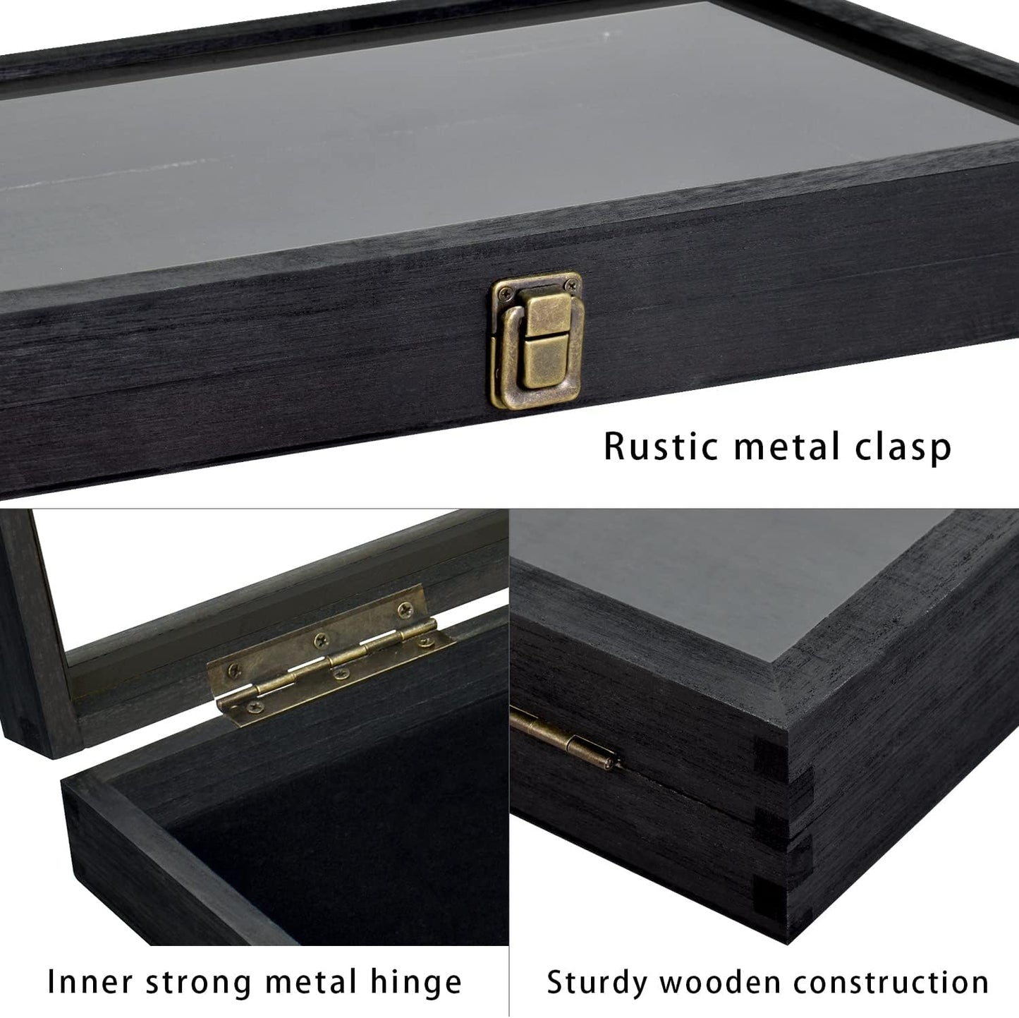 2 Pcs Wood Tempered Glass Top Jewelry Display Case Accessories Storage Box with Metal Clasp, Wooden Jewelry Tray for Collectibles, Pocket Knife Display Case, Brown Color