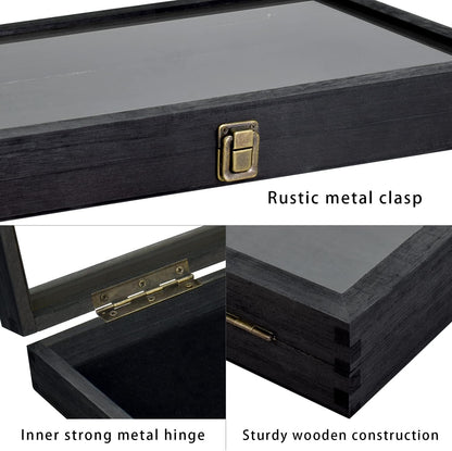 2 Pcs Wood Tempered Glass Top Jewelry Display Case Accessories Storage Box with Metal Clasp, Wooden Jewelry Tray for Collectibles, Pocket Knife Display Case, Brown Color