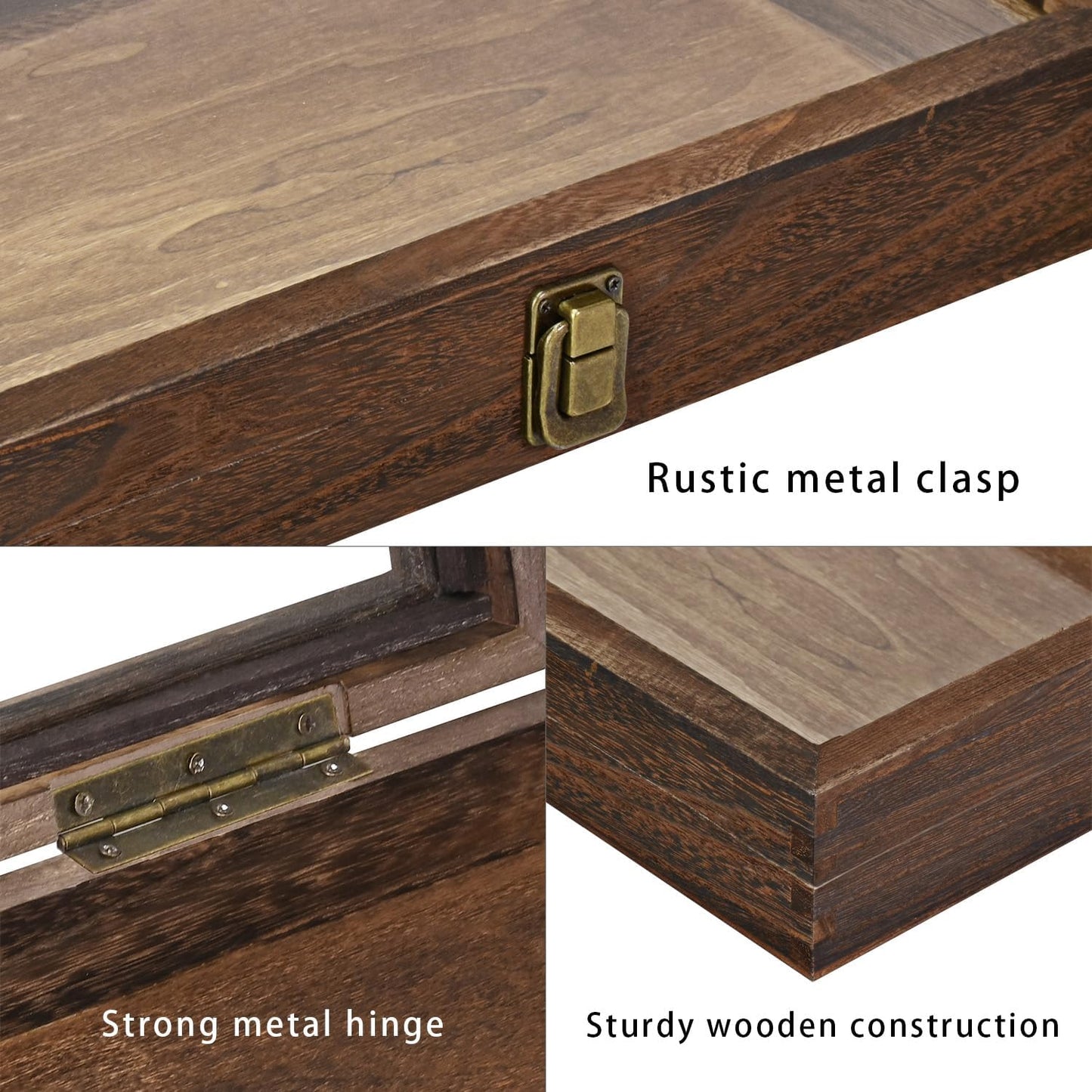 2 Pcs Wood Tempered Glass Top Jewelry Display Case Accessories Storage Box with Metal Clasp, Wooden Jewelry Tray for Collectibles, Pocket Knife Display Case, Brown Color