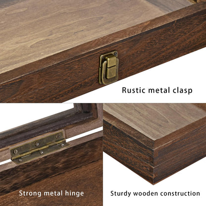 2 Pcs Wood Tempered Glass Top Jewelry Display Case Accessories Storage Box with Metal Clasp, Wooden Jewelry Tray for Collectibles, Pocket Knife Display Case, Brown Color