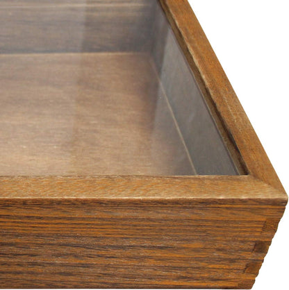 2 Pcs Wood Tempered Glass Top Jewelry Display Case Accessories Storage Box with Metal Clasp, Wooden Jewelry Tray for Collectibles, Pocket Knife Display Case, Brown Color