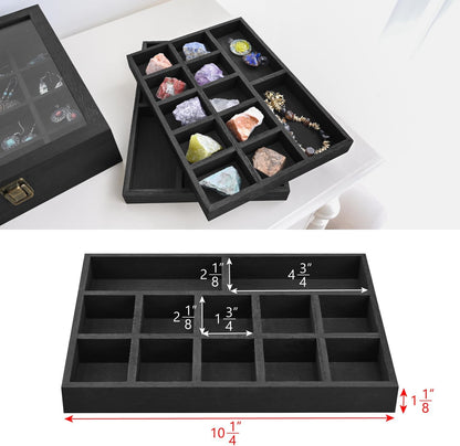 2 Pcs Wood Tempered Glass Top Jewelry Display Case Accessories Storage Box with Metal Clasp, Wooden Jewelry Tray for Collectibles, Pocket Knife Display Case, Brown Color