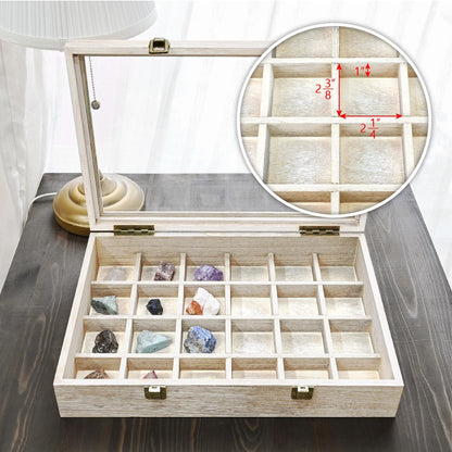 2 Pcs Wood Tempered Glass Top Jewelry Display Case Accessories Storage Box with Metal Clasp, Wooden Jewelry Tray for Collectibles, Pocket Knife Display Case, Brown Color