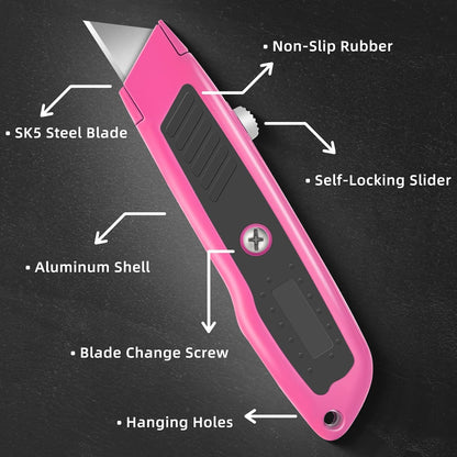 Box Cutter Retractable, Heavy-Duty Utility Knife, Metal Body