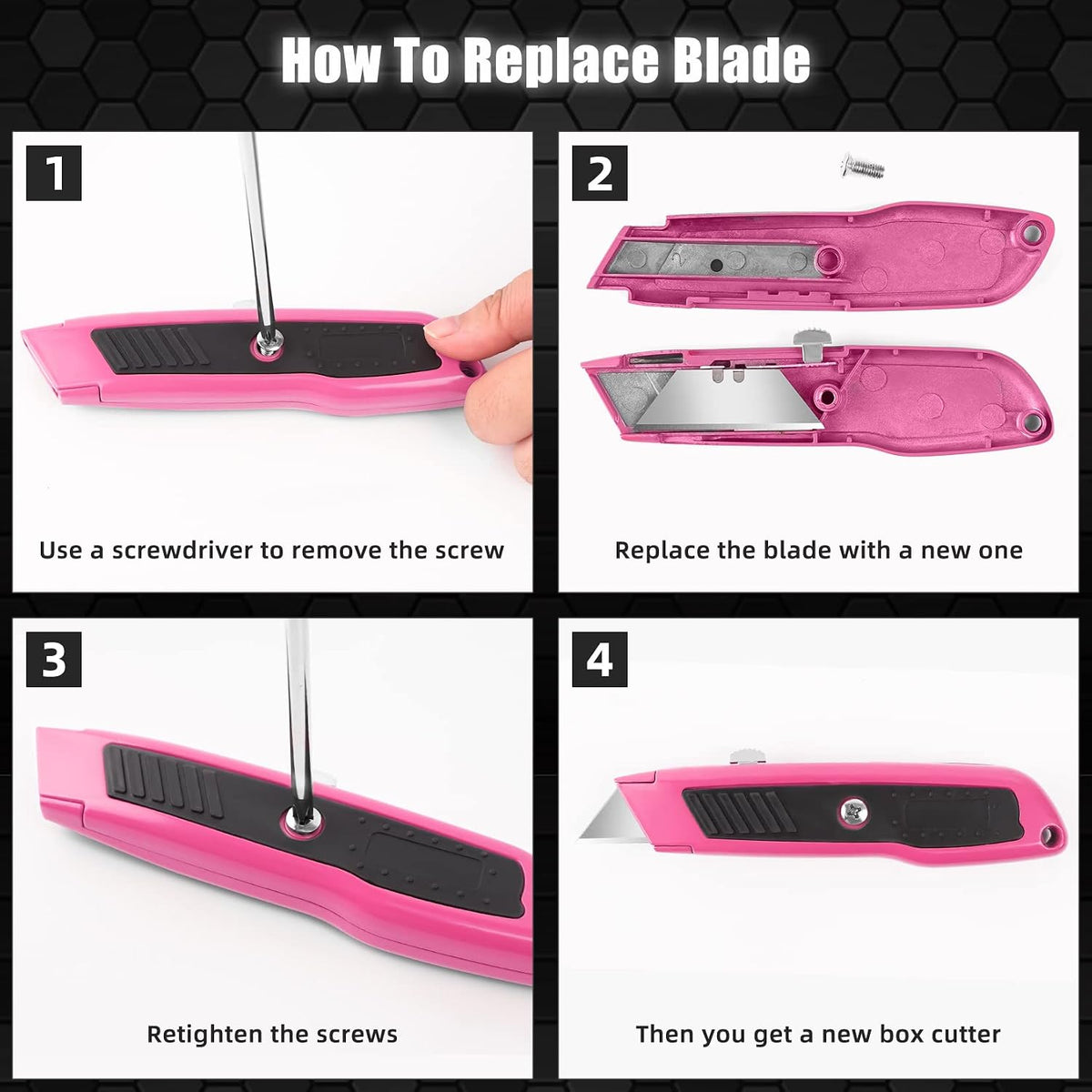 Box Cutter Retractable, Heavy-Duty Utility Knife, Metal Body