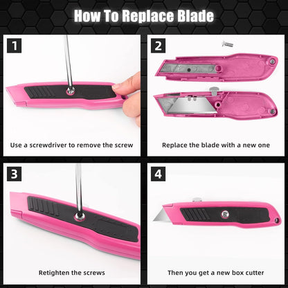 Box Cutter Retractable, Heavy-Duty Utility Knife, Metal Body