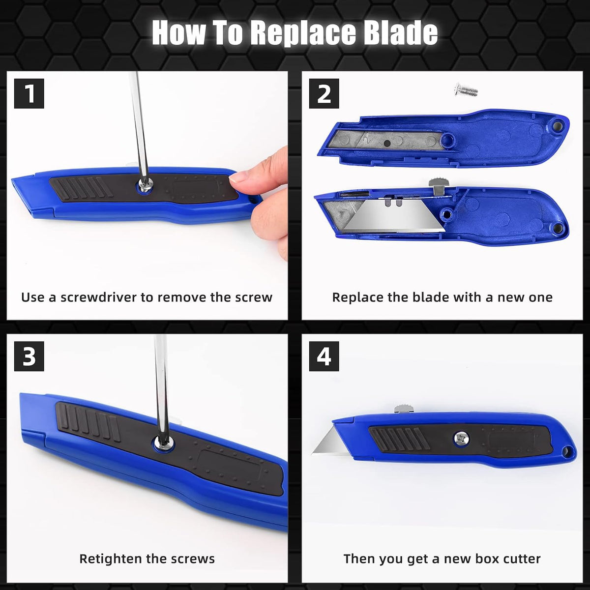 Box Cutter Retractable, Heavy-Duty Utility Knife, Metal Body