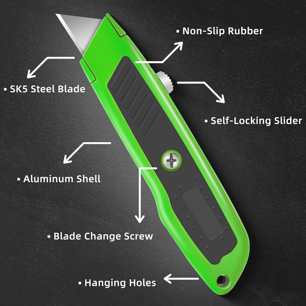 Box Cutter Retractable, Heavy-Duty Utility Knife, Metal Body