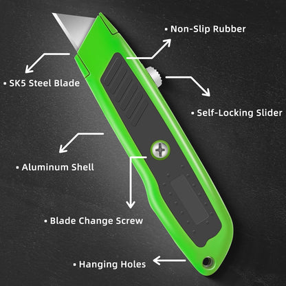 Box Cutter Retractable, Heavy-Duty Utility Knife, Metal Body