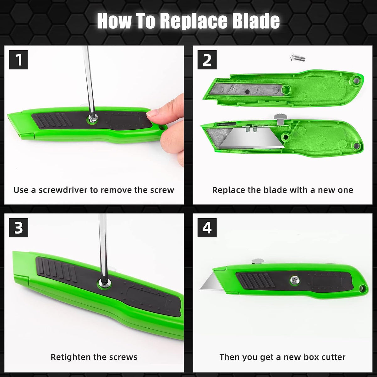 Box Cutter Retractable, Heavy-Duty Utility Knife, Metal Body