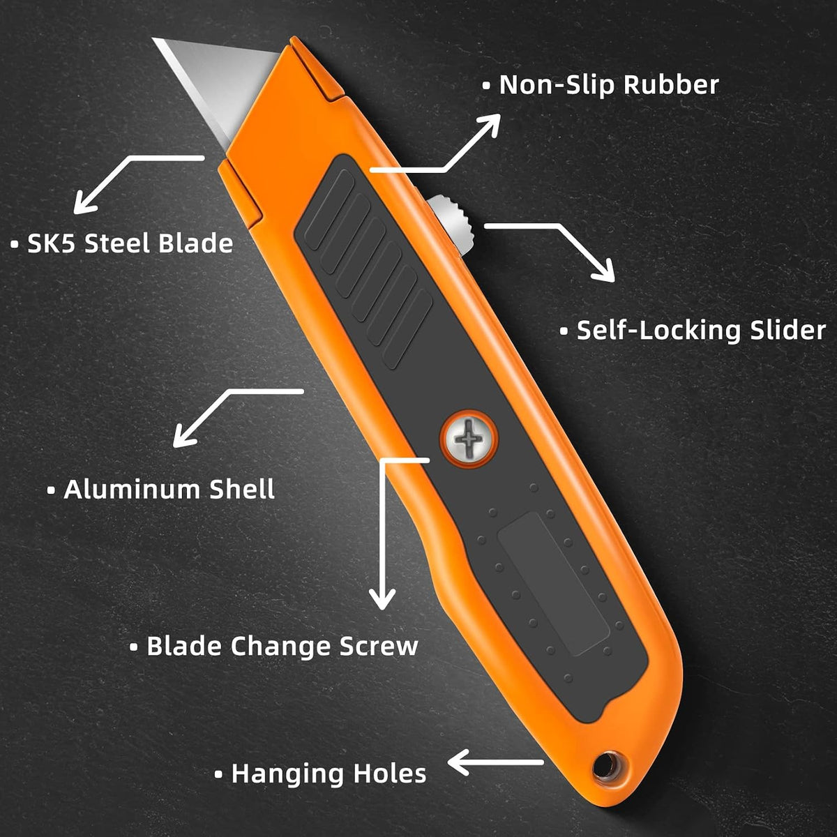 Box Cutter Retractable, Heavy-Duty Utility Knife, Metal Body