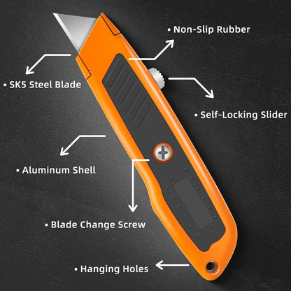 Box Cutter Retractable, Heavy-Duty Utility Knife, Metal Body