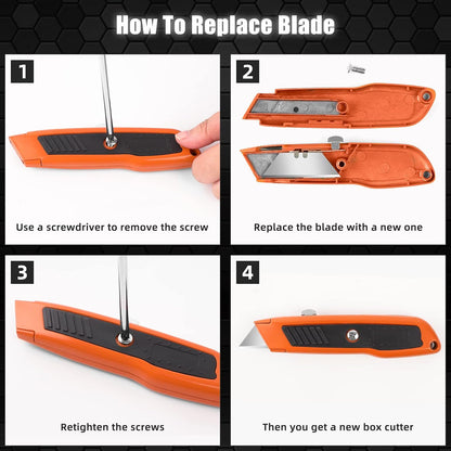Box Cutter Retractable, Heavy-Duty Utility Knife, Metal Body