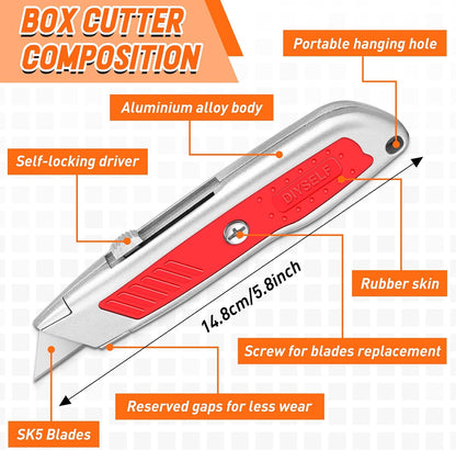 Box Cutter Retractable, Heavy-Duty Utility Knife, Metal Body