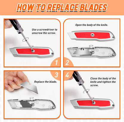 Box Cutter Retractable, Heavy-Duty Utility Knife, Metal Body
