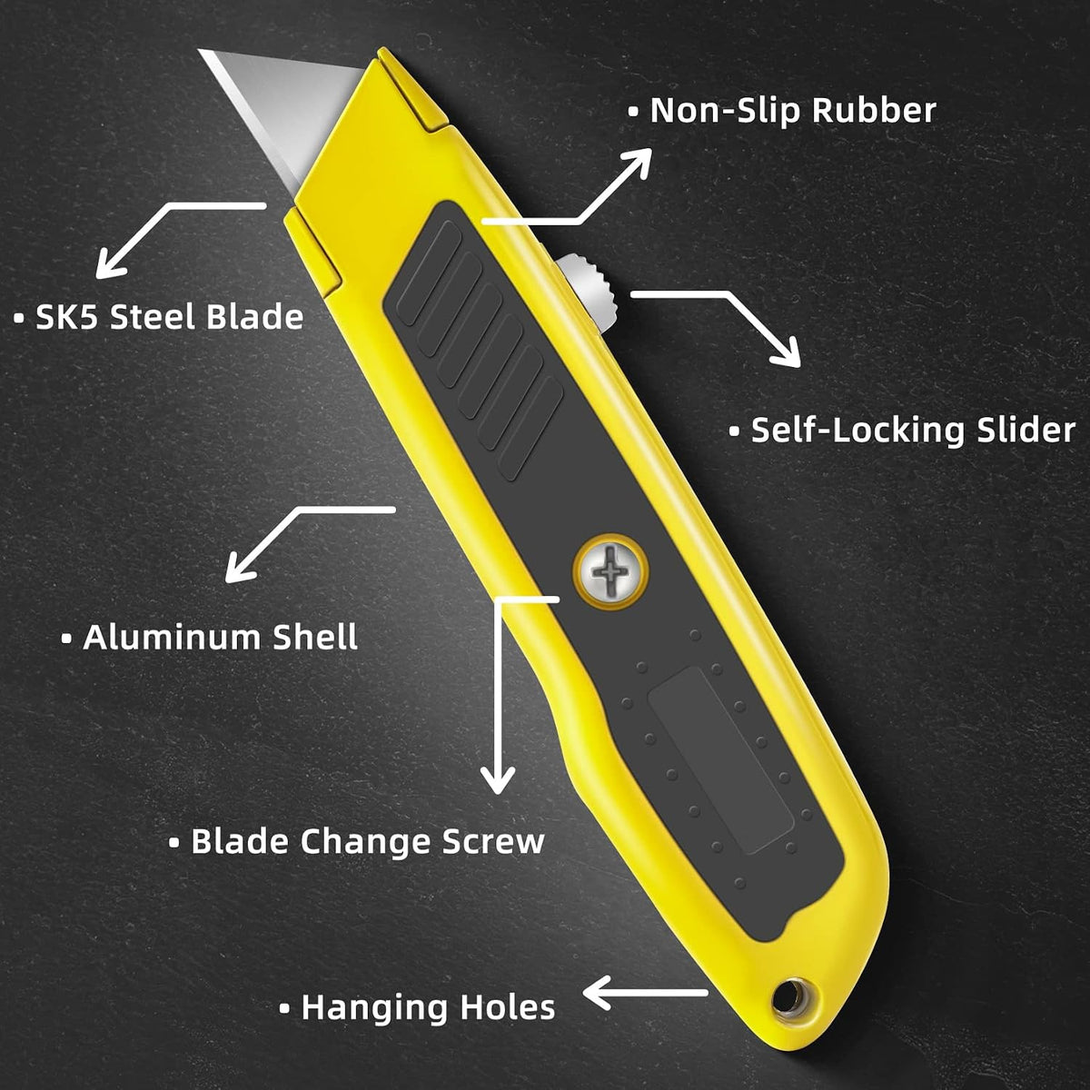 Box Cutter Retractable, Heavy-Duty Utility Knife, Metal Body