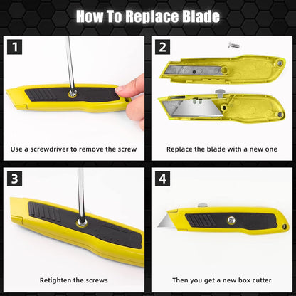 Box Cutter Retractable, Heavy-Duty Utility Knife, Metal Body
