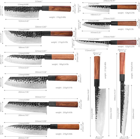 FULLHI 18pcs Japanese Gyuto Chef Knife set Professional Hand Forged Kitchen Chef Knife, 3 Layers 9CR18MOV High Carbon Meat Sushi Knife Rosewood Handle with knife bag