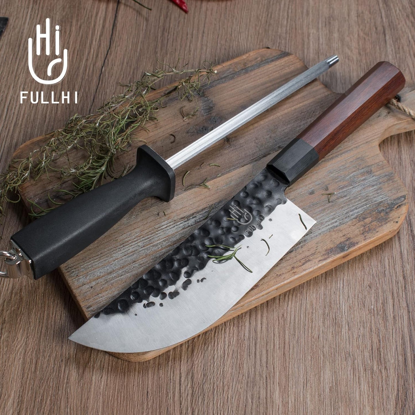 FULLHI 18pcs Japanese Gyuto Chef Knife set Professional Hand Forged Kitchen Chef Knife, 3 Layers 9CR18MOV High Carbon Meat Sushi Knife Rosewood Handle with knife bag