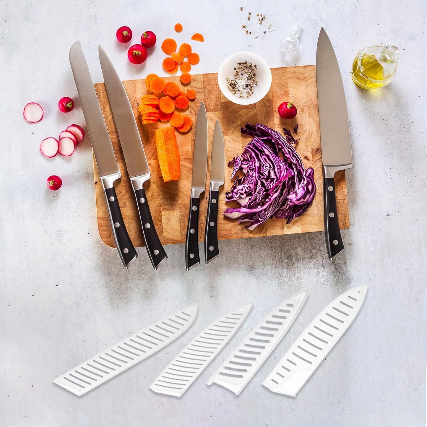 PP Safety Knife Sheath 7" Length, 1.8" Opening, Suitable for 1.5-2.0mm Thickness Santoku Knife, 2-Pack, White