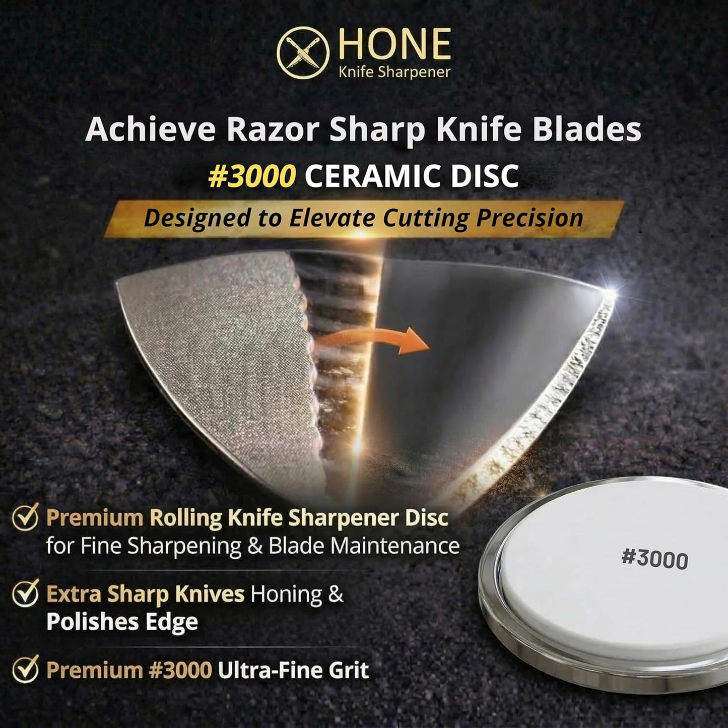#𝟑𝟎𝟎𝟎 𝐂𝐞𝐫𝐚𝐦𝐢𝐜 𝐃𝐢𝐬𝐜 for 𝗛𝗢𝗡𝗘 𝗞𝗻𝗶𝗳𝗲 𝗦𝗵𝗮𝗿𝗽𝗲𝗻𝗲𝗿, Premium Rolling Knife Sharpener Disc for Fine Sharpening & Blade Maintenance, Extra Sharp Knives Honing & Polishes Edge