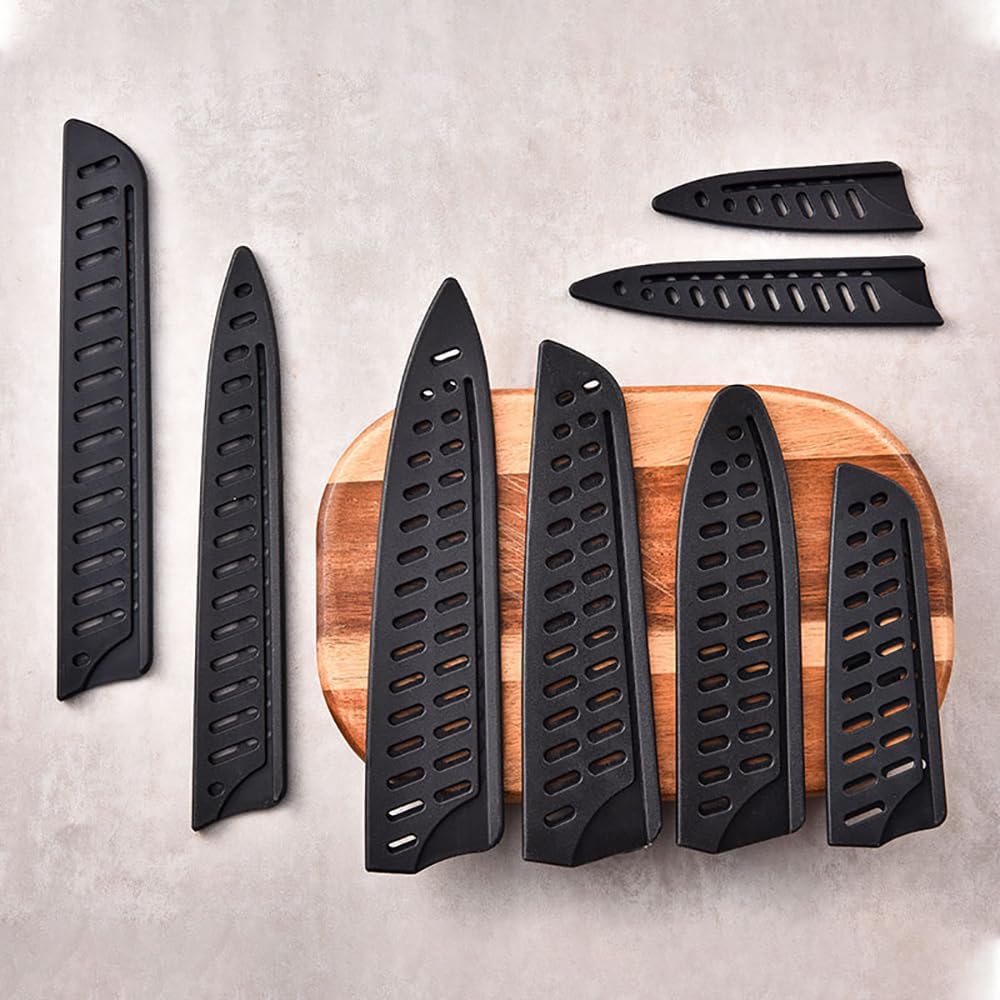 8 Pieces Universal Knife Guards Set, Plastic Kitchen Knife Covers Sleeves Knife Sheath Blade Protector for Paring Utility Santoku Nakiri Cleaver Bread Carving Chef Knife