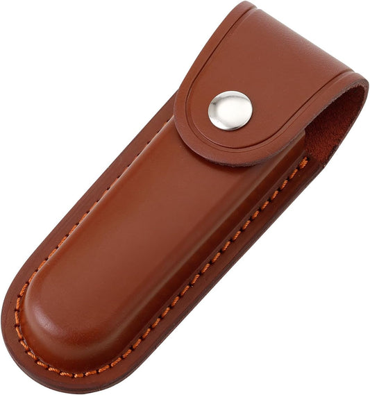 Pocket Knife Sheath, 5" Folding Pocket EDC Knife Case, Portable Pouch Knife Leather Holster with Snap Closure and Belt Loop, Accessory for Outdoor Climbing, Camping, Cycling and Hiking, Brown