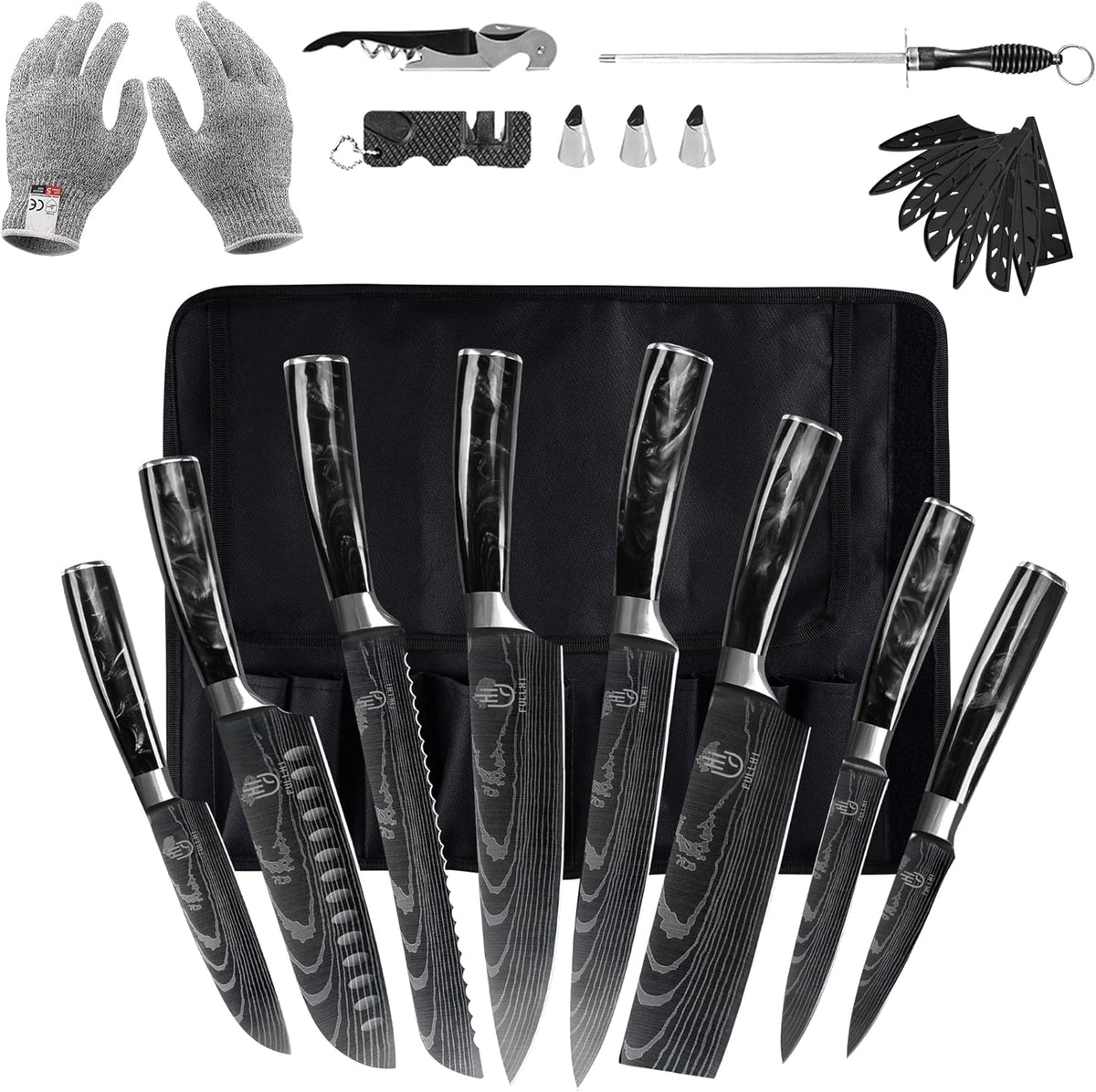 FULLHI Knife Set, 14pcs Japanese Knives Set, Multiple Colour Premium German Stainless Steel Chef Knife Set