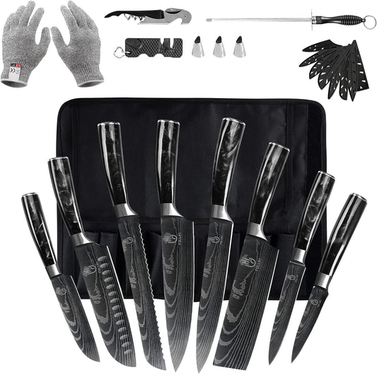 FULLHI Knife Set, 14pcs Japanese Knives Set, Multiple Colour Premium German Stainless Steel Chef Knife Set