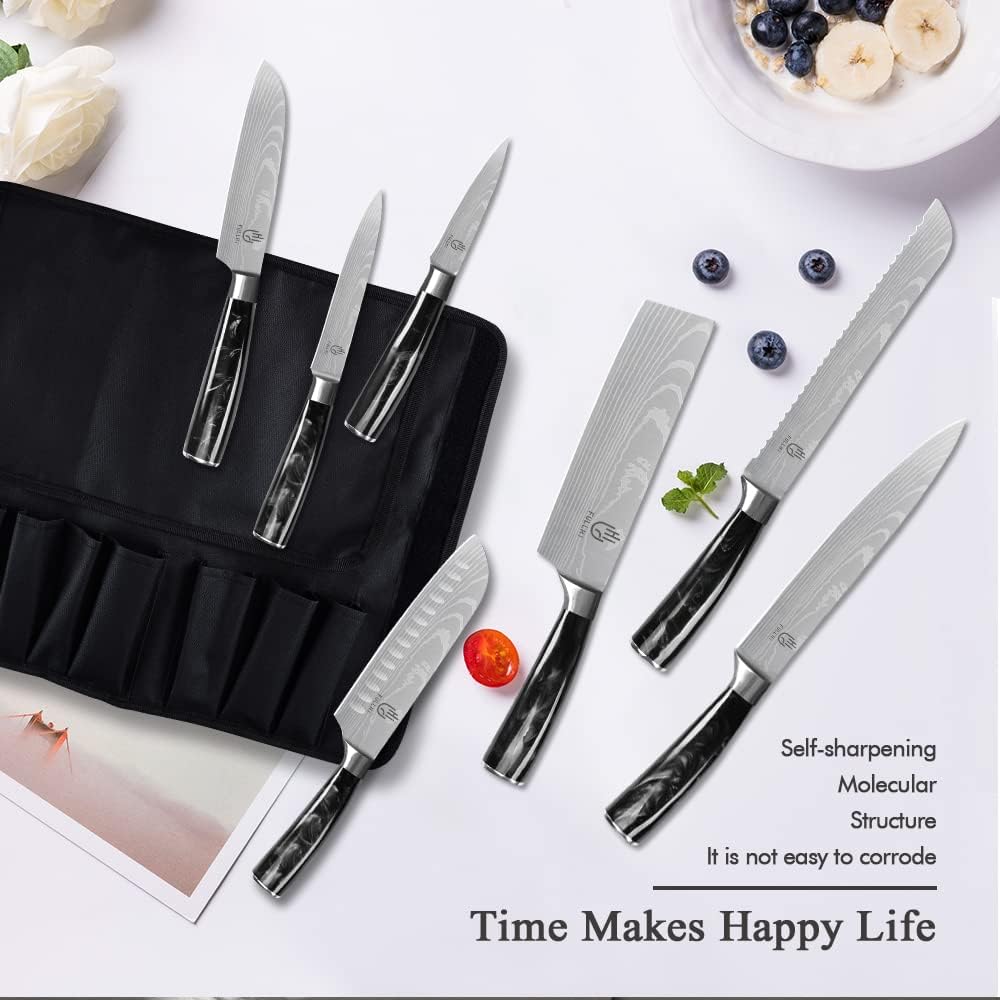 FULLHI Knife Set, 14pcs Japanese Knives Set, Multiple Colour Premium German Stainless Steel Chef Knife Set