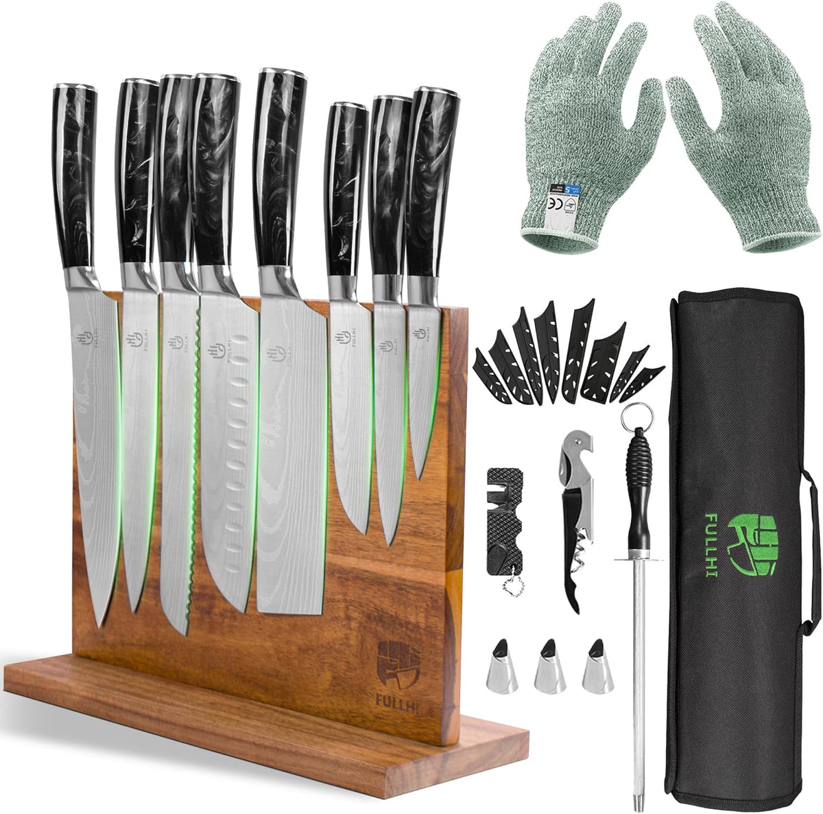 FULLHI Knife Set, 14pcs Japanese Knives Set, Multiple Colour Premium German Stainless Steel Chef Knife Set