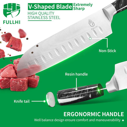 FULLHI Knife Set, 14pcs Japanese Knives Set, Multiple Colour Premium German Stainless Steel Chef Knife Set