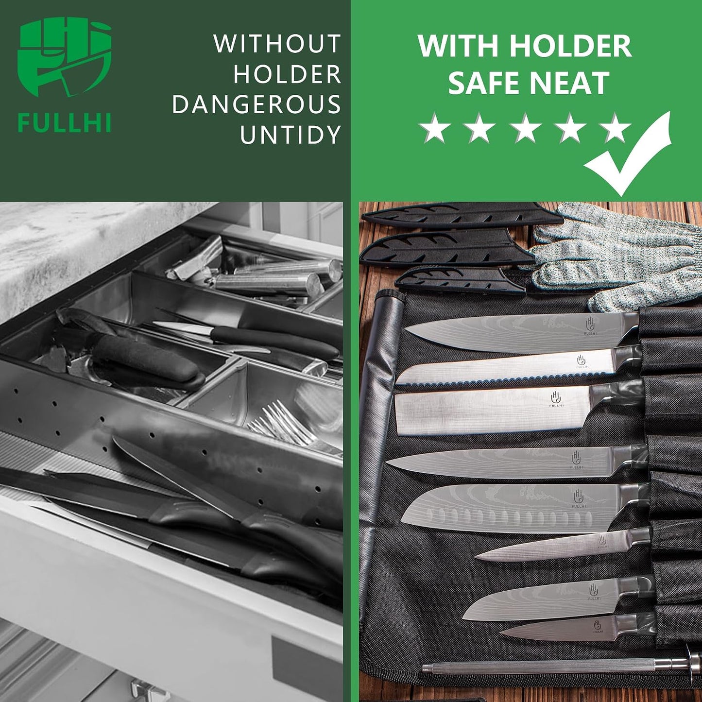 FULLHI Knife Set, 14pcs Japanese Knives Set, Multiple Colour Premium German Stainless Steel Chef Knife Set