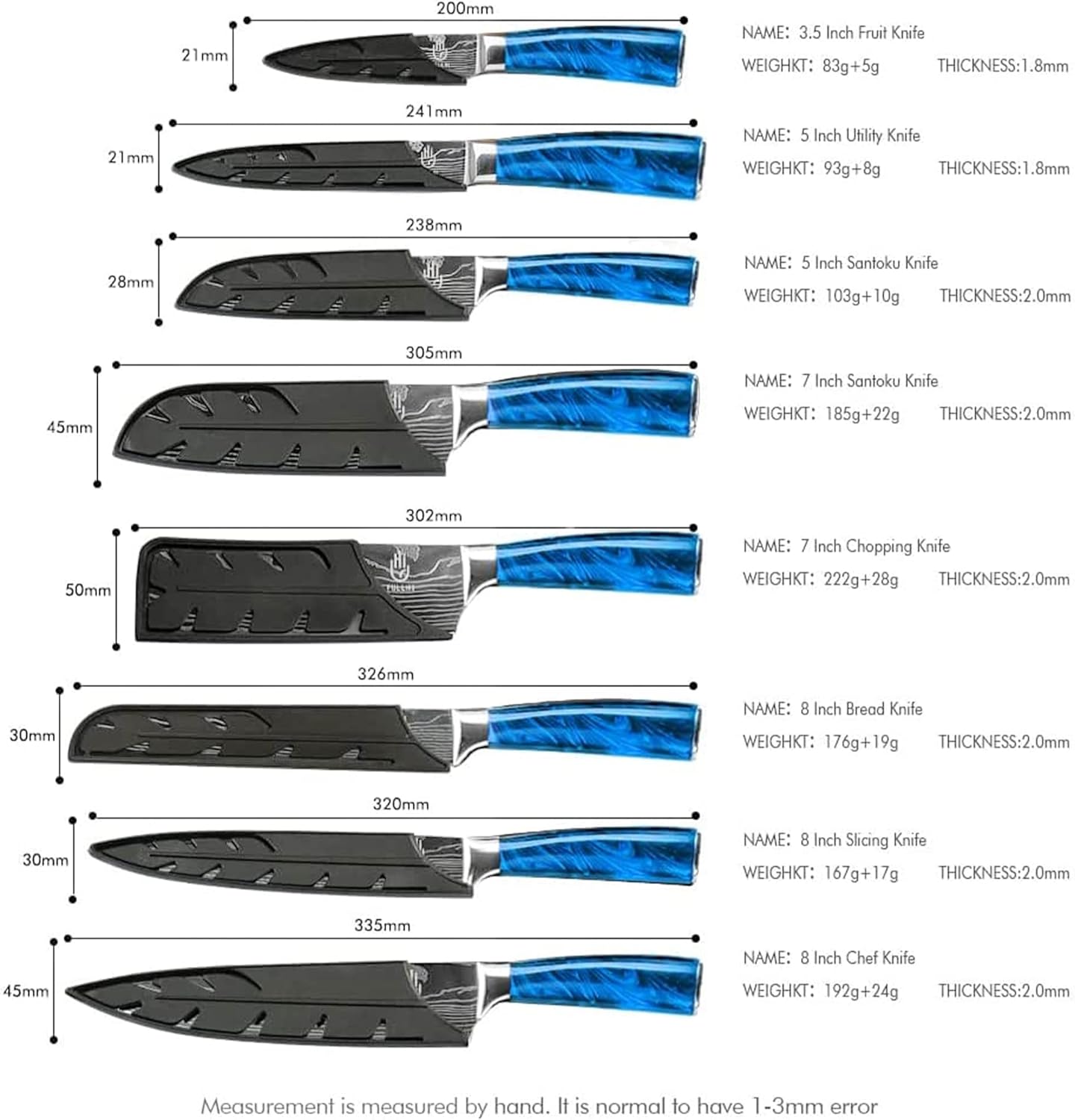 FULLHI Knife Set, 14pcs Japanese Knives Set, Multiple Colour Premium German Stainless Steel Chef Knife Set